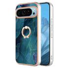 For Google Pixel 9 Electroplating Marble Dual-side IMD Phone Case with Ring(Green 017) - 1