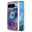 For Google Pixel 9 Electroplating Marble Dual-side IMD Phone Case with Ring(Purple 016) - 1