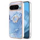 For Google Pixel 9 Electroplating Marble Dual-side IMD Phone Case with Ring(Blue 018) - 1