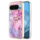For Google Pixel 9 Pro Electroplating Marble Dual-side IMD Phone Case with Ring(Pink 013) - 1