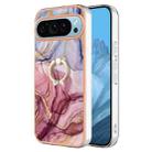 For Google Pixel 9 Pro Electroplating Marble Dual-side IMD Phone Case with Ring(Rose Red 014) - 1