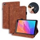For Huawei MatePad T8 Calf Pattern Double Folding Design Embossed Leather Case with  Holder & Card Slots & Pen Slot &   Elastic Band(Brown) - 1