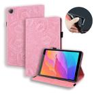 For Huawei MatePad T8 Calf Pattern Double Folding Design Embossed Leather Case with  Holder & Card Slots & Pen Slot &   Elastic Band(Pink) - 1