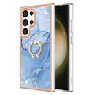 For Samsung Galaxy S24 Ultra 5G Electroplating Marble Dual-side IMD Phone Case with Ring(Blue 018) - 1