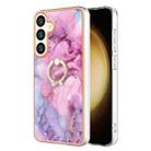 For Samsung Galaxy S24+ 5G Electroplating Marble Dual-side IMD Phone Case with Ring(Pink 013) - 1