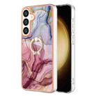 For Samsung Galaxy S24+ 5G Electroplating Marble Dual-side IMD Phone Case with Ring(Rose Red 014) - 1