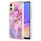 For Samsung Galaxy A05 Electroplating Marble Dual-side IMD Phone Case with Ring(Pink 013) - 1