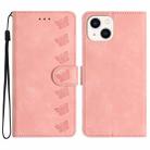 For iPhone 14 Seven Butterflies Embossed Leather Phone Case(Pink) - 1