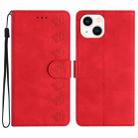 For iPhone 14 Seven Butterflies Embossed Leather Phone Case(Red) - 1