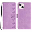 For iPhone 14 Seven Butterflies Embossed Leather Phone Case(Purple) - 1