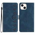 For iPhone 14 Seven Butterflies Embossed Leather Phone Case(Blue) - 1