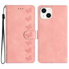 For iPhone 14 Plus Seven Butterflies Embossed Leather Phone Case(Pink) - 1