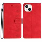 For iPhone 14 Plus Seven Butterflies Embossed Leather Phone Case(Red) - 1