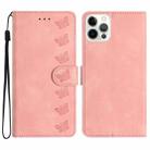 For iPhone 14 Pro Seven Butterflies Embossed Leather Phone Case(Pink) - 1