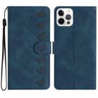 For iPhone 14 Pro Max Seven Butterflies Embossed Leather Phone Case(Blue) - 1