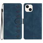 For iPhone 13 Seven Butterflies Embossed Leather Phone Case(Blue) - 1