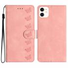 For iPhone 12 Seven Butterflies Embossed Leather Phone Case(Pink) - 1