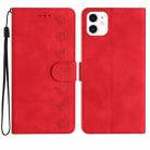 For iPhone 12 Seven Butterflies Embossed Leather Phone Case(Red) - 1