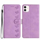 For iPhone 12 Seven Butterflies Embossed Leather Phone Case(Purple) - 1