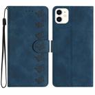 For iPhone 12 Seven Butterflies Embossed Leather Phone Case(Blue) - 1