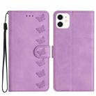 For iPhone 12 mini Seven Butterflies Embossed Leather Phone Case(Purple) - 1