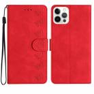 For iPhone 15 Pro Max Seven Butterflies Embossed Leather Phone Case(Red) - 1