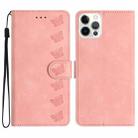 For iPhone 15 Pro Seven Butterflies Embossed Leather Phone Case(Pink) - 1