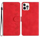 For iPhone 15 Pro Seven Butterflies Embossed Leather Phone Case(Red) - 1