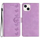 For iPhone 15 Seven Butterflies Embossed Leather Phone Case(Purple) - 1