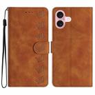 For iPhone 16 Seven Butterflies Embossed Leather Phone Case(Brown) - 1