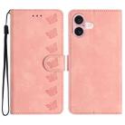 For iPhone 16 Seven Butterflies Embossed Leather Phone Case(Pink) - 1