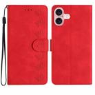 For iPhone 16 Seven Butterflies Embossed Leather Phone Case(Red) - 1