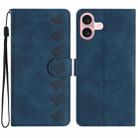 For iPhone 16 Seven Butterflies Embossed Leather Phone Case(Blue) - 1