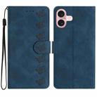 For iPhone 16 Plus Seven Butterflies Embossed Leather Phone Case(Blue) - 1