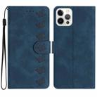 For iPhone 16 Pro Max Seven Butterflies Embossed Leather Phone Case(Blue) - 1