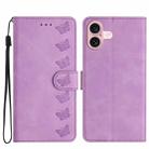For iPhone 17 Seven Butterflies Embossed Leather Phone Case(Purple) - 1