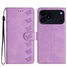 For iPhone 17 Pro Seven Butterflies Embossed Leather Phone Case(Purple) - 1
