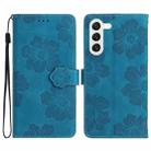 For Samsung Galaxy S23 5G Flower Embossing Pattern Leather Phone Case(Blue) - 1