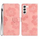 For Samsung Galaxy S23 5G Flower Embossing Pattern Leather Phone Case(Pink) - 1