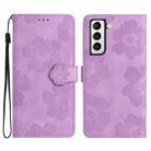 For Samsung Galaxy S22 5G Flower Embossing Pattern Leather Phone Case(Purple) - 1