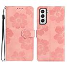 For Samsung Galaxy S22 5G Flower Embossing Pattern Leather Phone Case(Pink) - 1