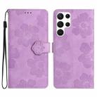 For Samsung Galaxy S22 Ultra 5G Flower Embossing Pattern Leather Phone Case(Purple) - 1