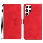 For Samsung Galaxy S22 Ultra 5G Flower Embossing Pattern Leather Phone Case(Red) - 1