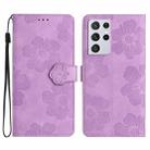For Samsung Galaxy S21 Ultra 5G Flower Embossing Pattern Leather Phone Case(Purple) - 1