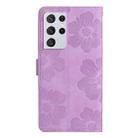 For Samsung Galaxy S21 Ultra 5G Flower Embossing Pattern Leather Phone Case(Purple) - 3