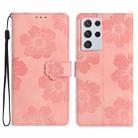 For Samsung Galaxy S21 Ultra 5G Flower Embossing Pattern Leather Phone Case(Pink) - 1