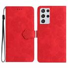 For Samsung Galaxy S21 Ultra 5G Flower Embossing Pattern Leather Phone Case(Red) - 1