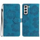 For Samsung Galaxy S21 FE 5G Flower Embossing Pattern Leather Phone Case(Blue) - 1