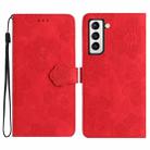 For Samsung Galaxy S21 FE 5G Flower Embossing Pattern Leather Phone Case(Red) - 1