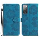 For Samsung Galaxy S20 FE Flower Embossing Pattern Leather Phone Case(Blue) - 1